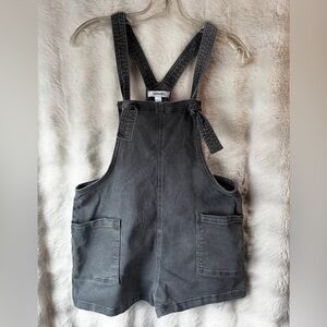 Zenana Outfitters Charcoal Gray Short Denim Overalls